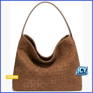 Woven Suede Shoulder Bag Hobo Tote Satchel for Work Travel
